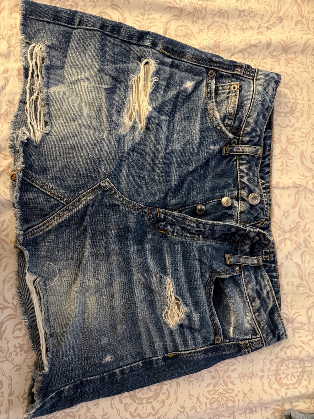 American Eagle Outfitters Distressed Blue Denim Mini Skirt